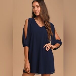 NWT Lulu’s | Shifting Dears Long Sleeve Dress Navy Blue XS